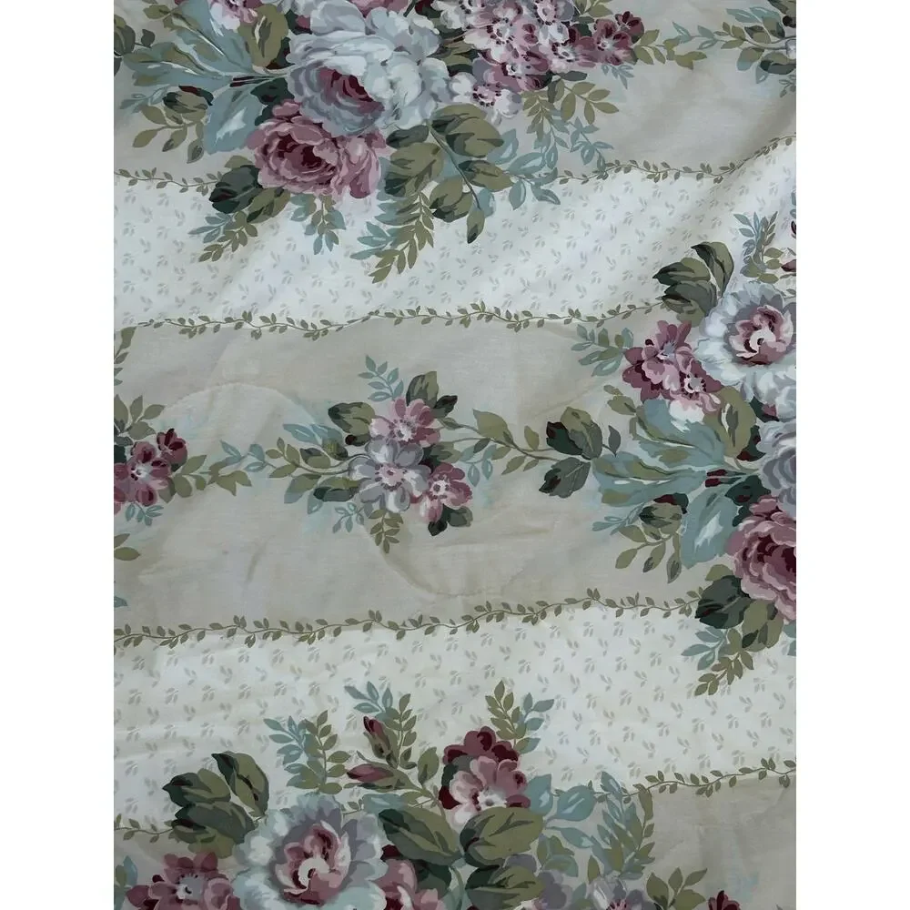 Cottagecore Floral Ruffled Bedspread King Cabbage Rose Shabby Chic